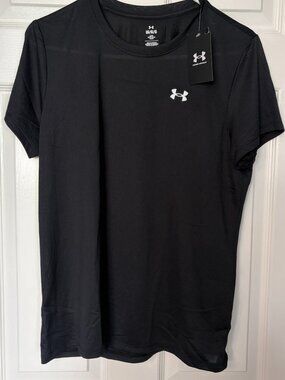 Under Armour Womens Athletic T Shirt Large L Black Short Sleeve Crew Neck NWT